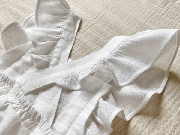 Linen Ruffle Sleeve Romper – White